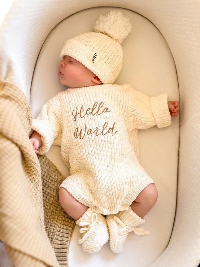 'Hello World' Announcement Romper | Textured Cloud