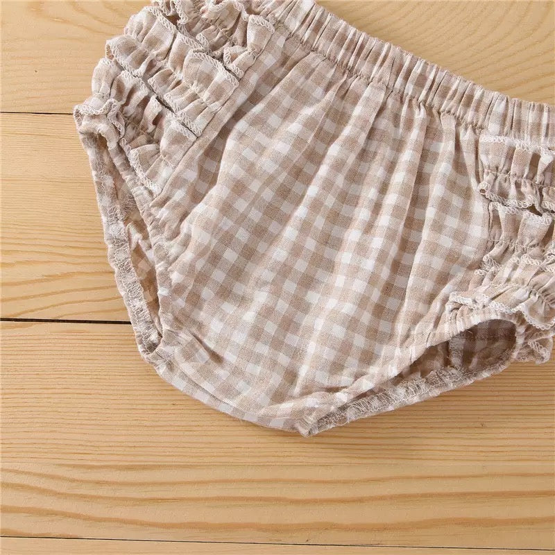 Abigail Ruffle Summer Set-Beige Gingham