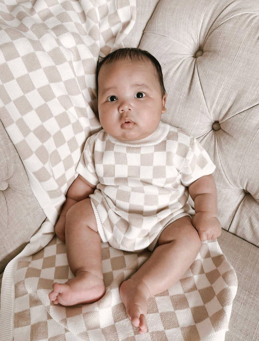 Outfit For Newborn | Checkered Knit Romper | Brave Little Lamb