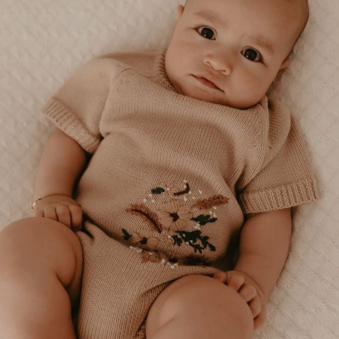Embroidered Organic Knit Romper | Remy