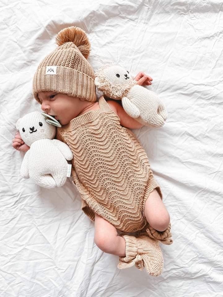 Beanie For Infant | 3LC Textured Knit Beanie | Brave Little Lamb