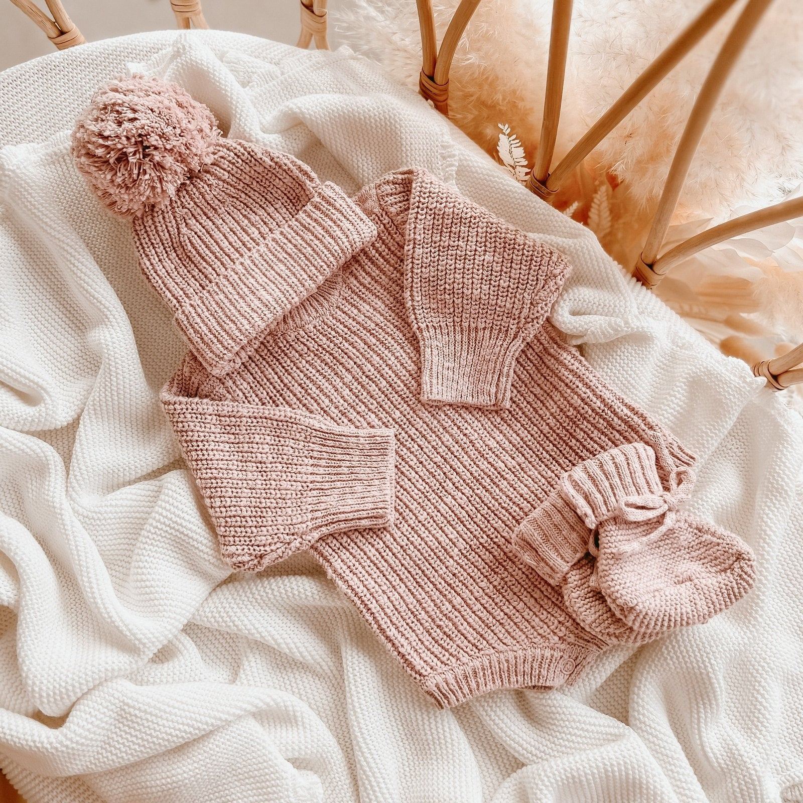 Chunky Knit Booties | Blush