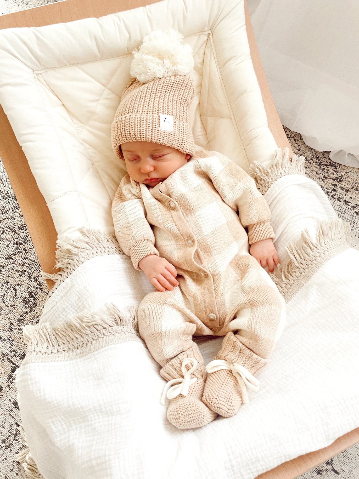 Classic Knit Romper - Caramel Gingham