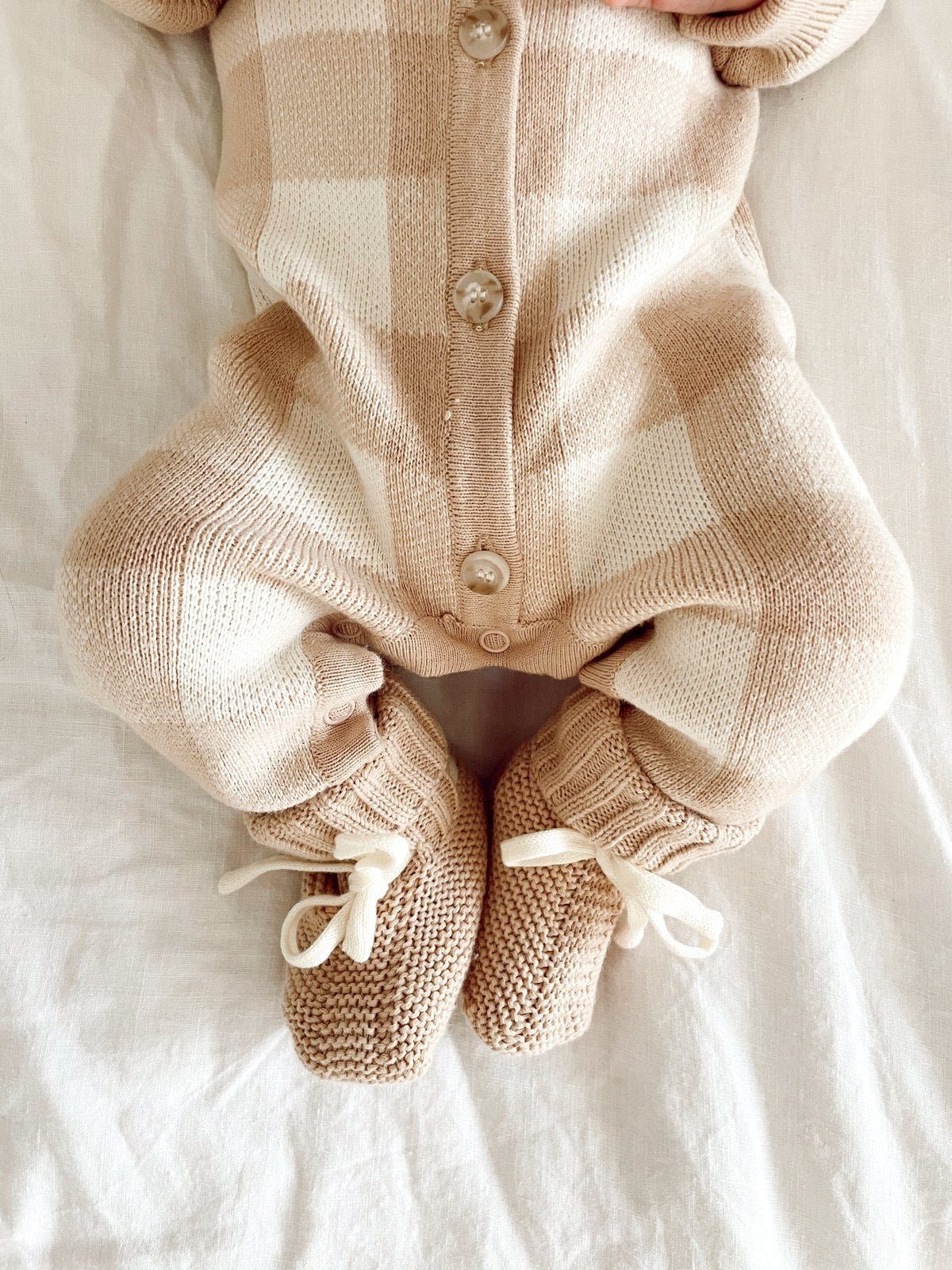 Knit Booties - Caramel Gingham