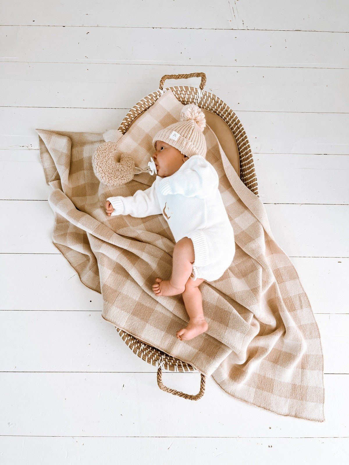 Blanket For Newborn | Gingham Knitted Blanket | Brave Little Lamb