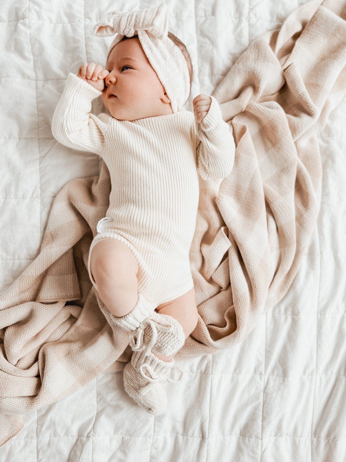 Blanket For Newborn | Gingham Knitted Blanket | Brave Little Lamb