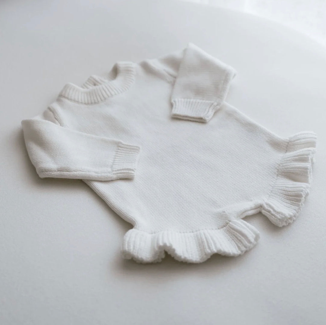 Frills Knit Romper | White