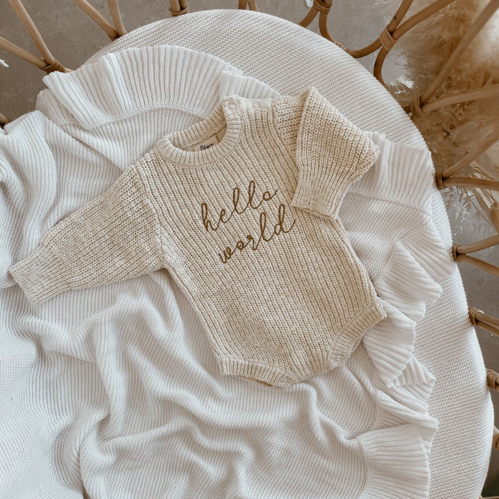 Hello World Chunky Knit Romper | Honey