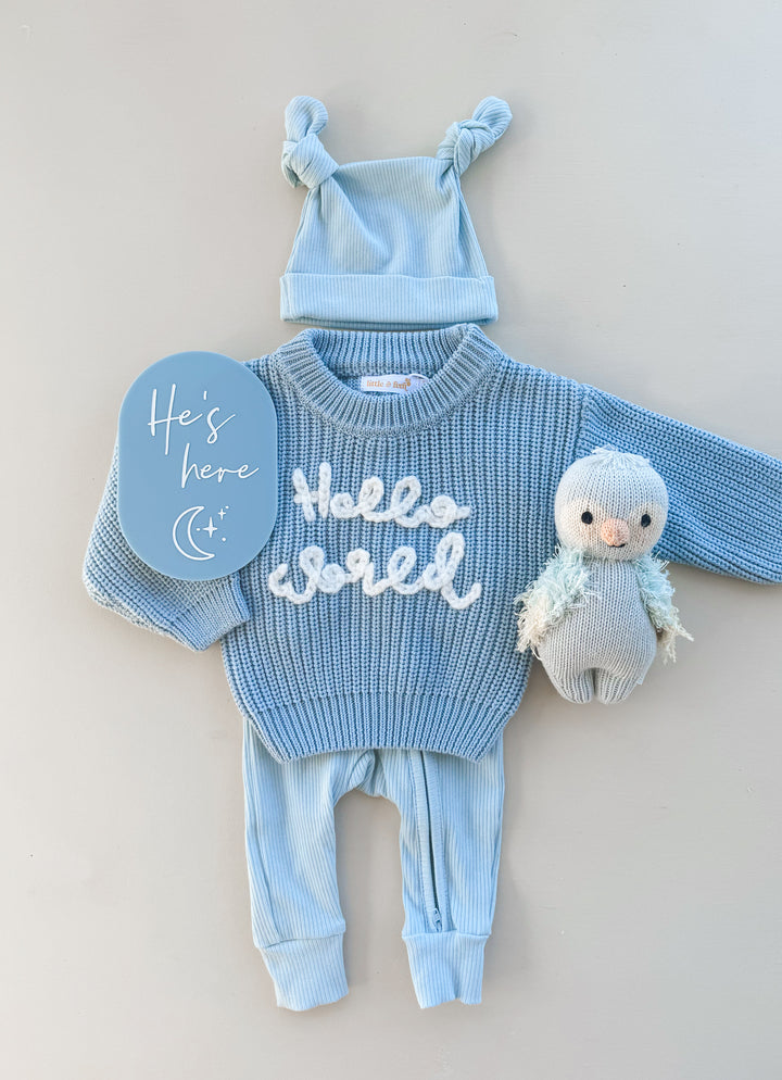 'Hello World' Chunky Knit Jumper | Blue