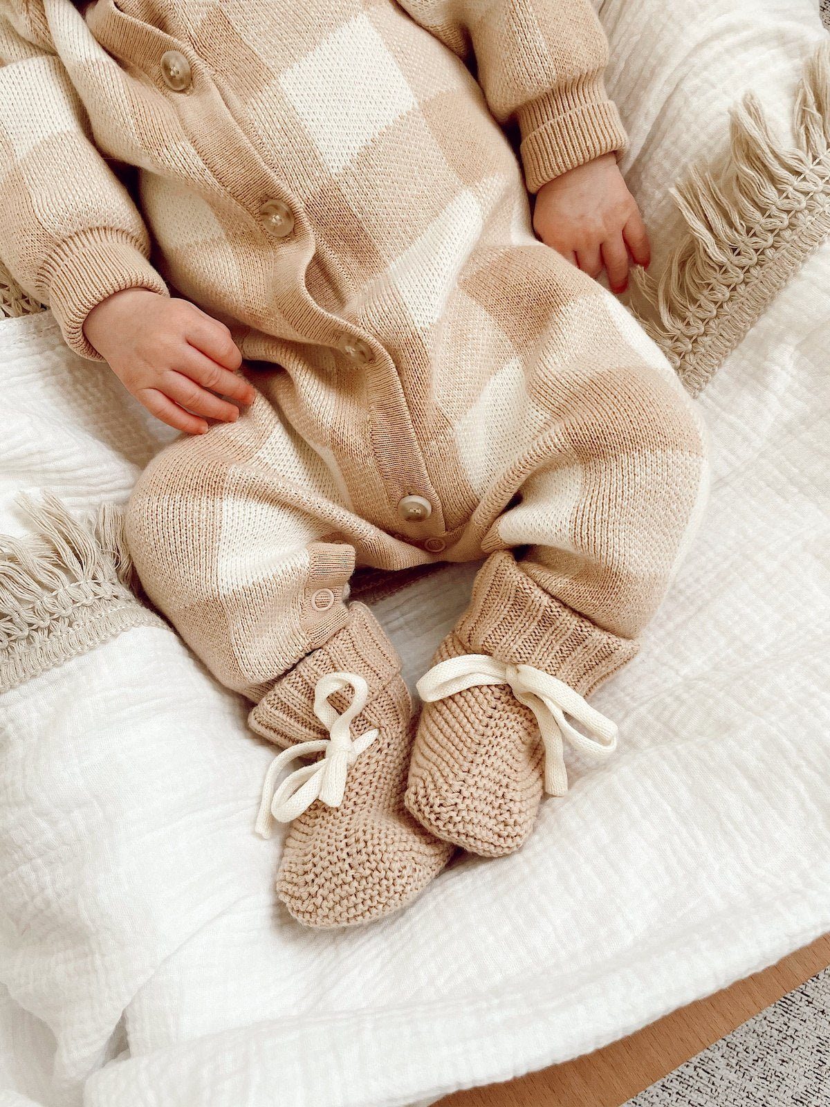 Knit Booties | Caramel Gingham