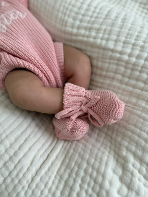 Knit Tie Booties - Peony