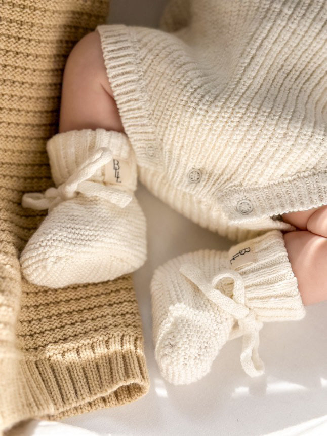 Knit Tie Booties - Textured Cloud