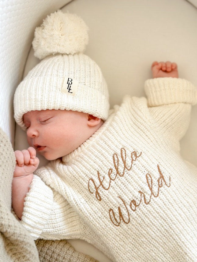 Knit Pom Beanie - Textured Cloud