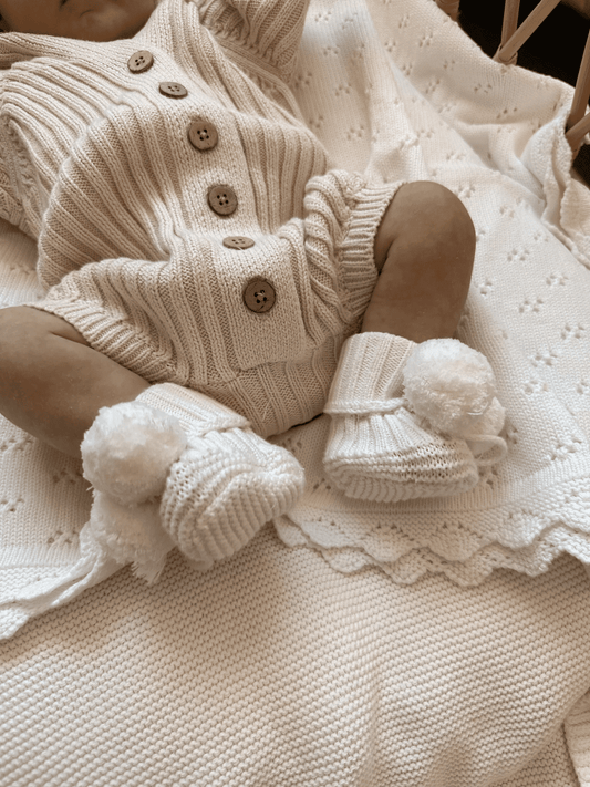 Knitted Pom Booties | Milk