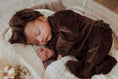 Load image into Gallery viewer, My First Outfit - Corduroy Ruffle Footie & Topknot Set | Chocolate
