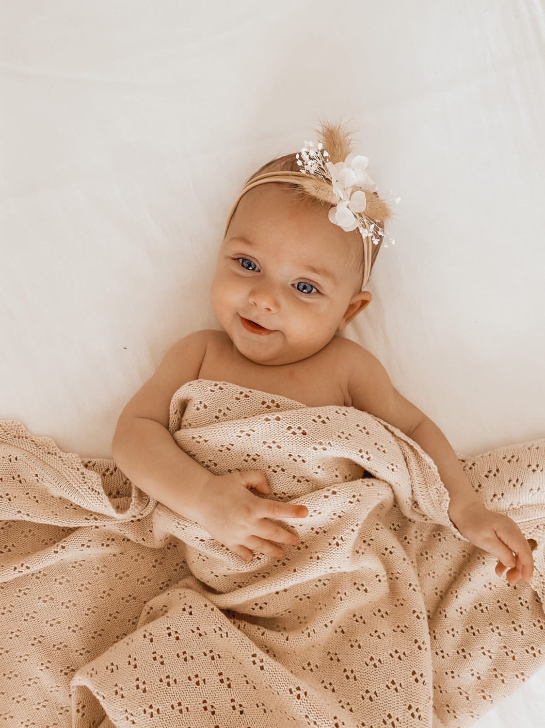 Pointelle Knit Blanket - Honey Milk