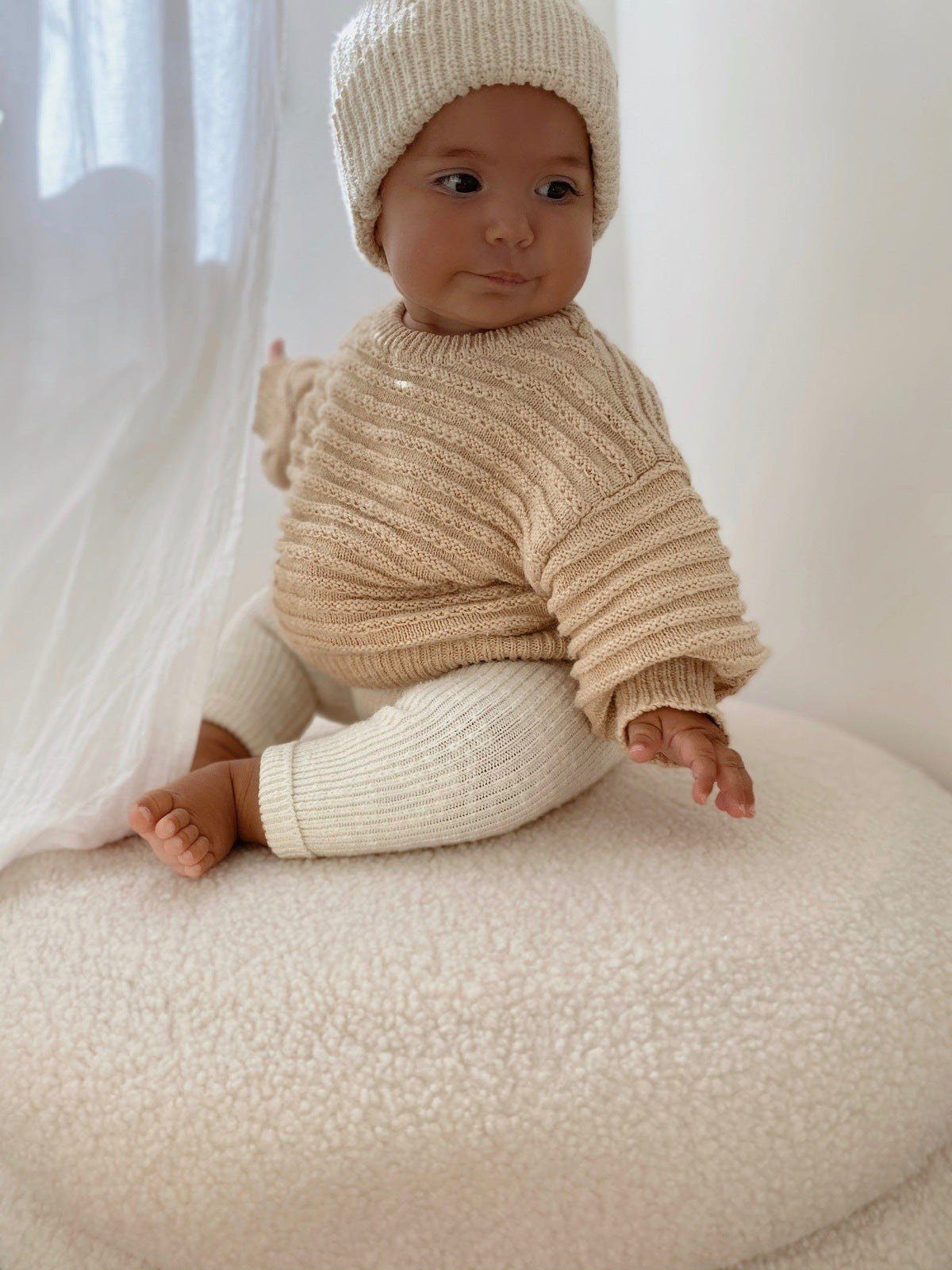 Textured Knit Sweater - Textured Wheat