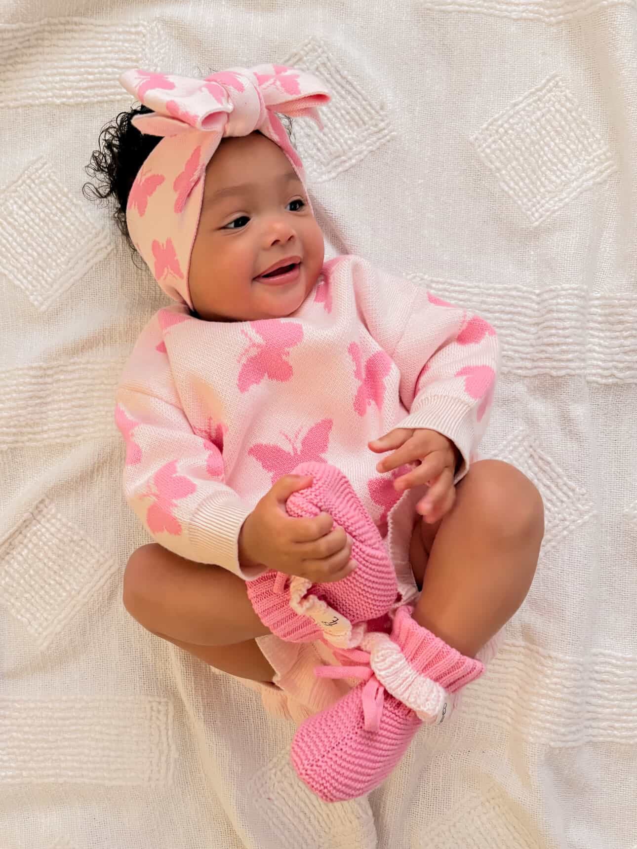 Knit Frill Tie Booties - Flutter Pink & White