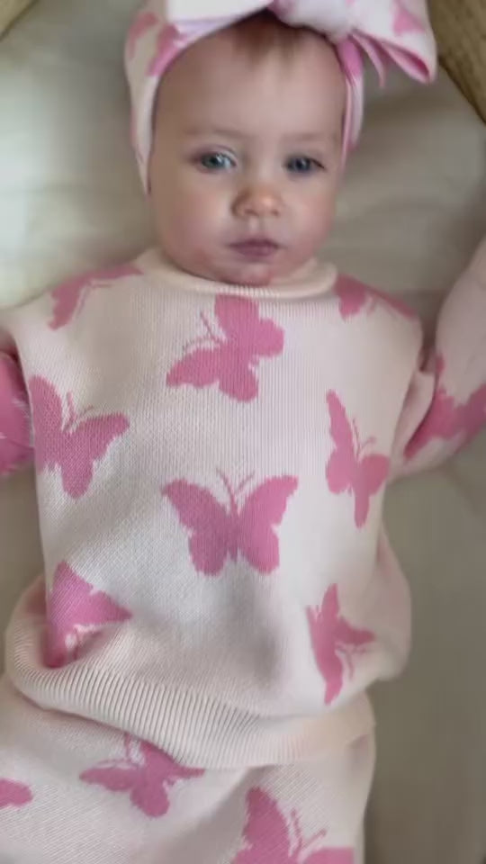 baby wear butterfly pattern knit sweater and bow