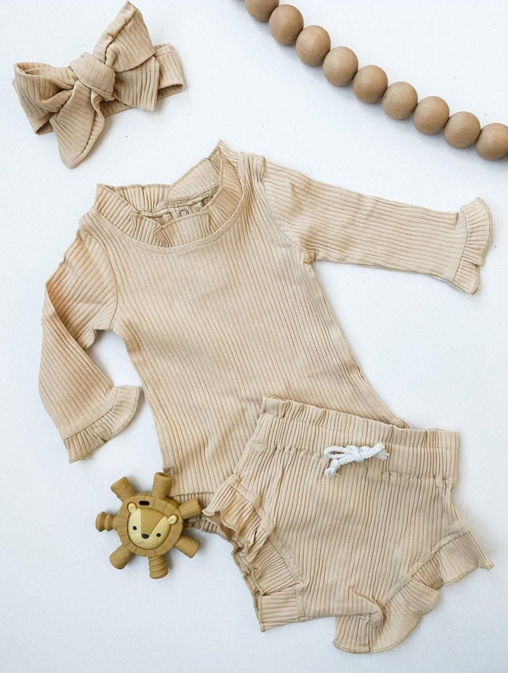 Ruffle Dress for Baby Girl | Ariel Ruffle Set Beige| Brave Little Lamb