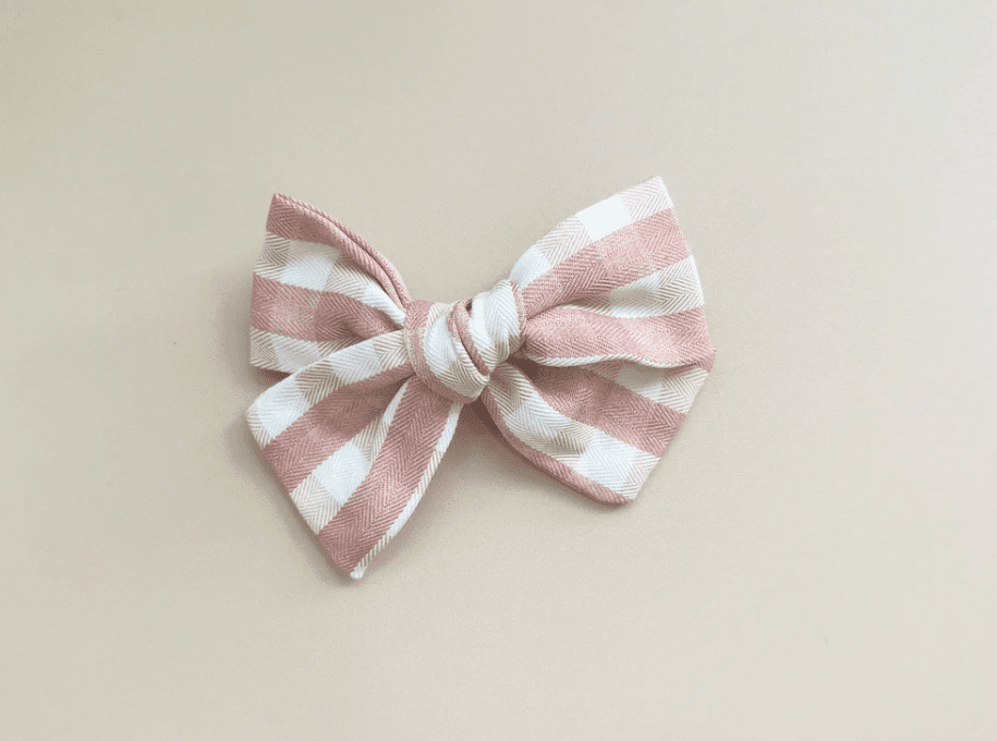 Bow For Baby Girl | Beige Gingham Pinwheel Bow | Brave Little Lamb