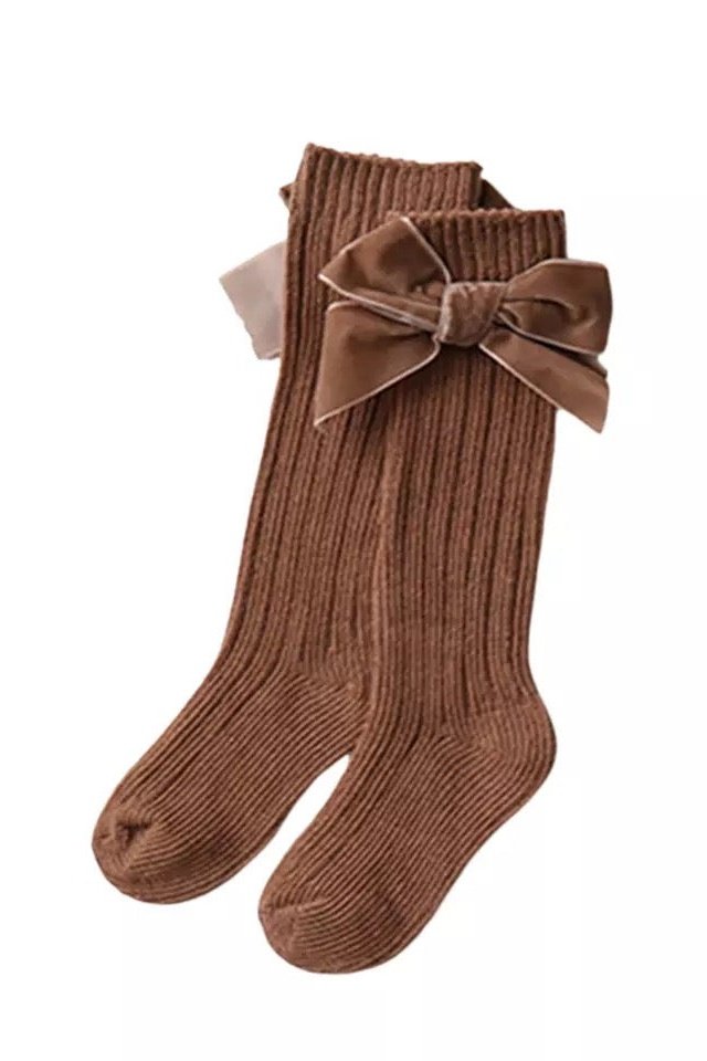 Blythe Velvet Bow Socks-Brown