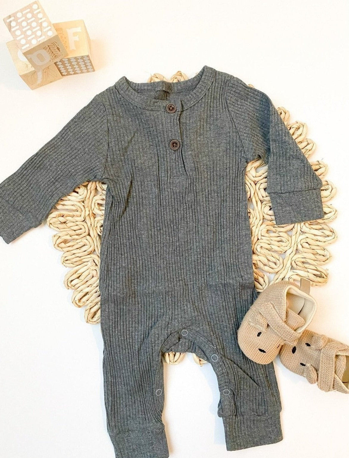 Caleb Ribbed Romper-Charcoal