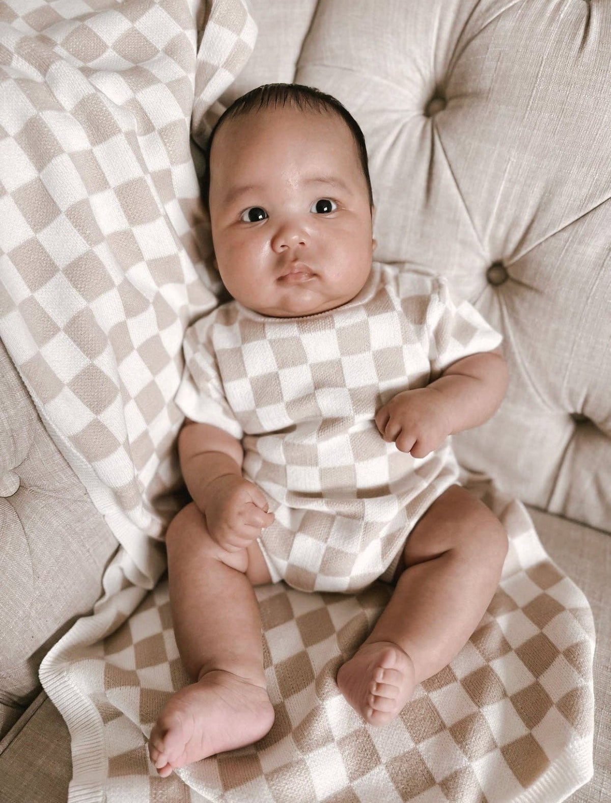 Outfit For Newborn | Checkered Knit Romper | Brave Little Lamb