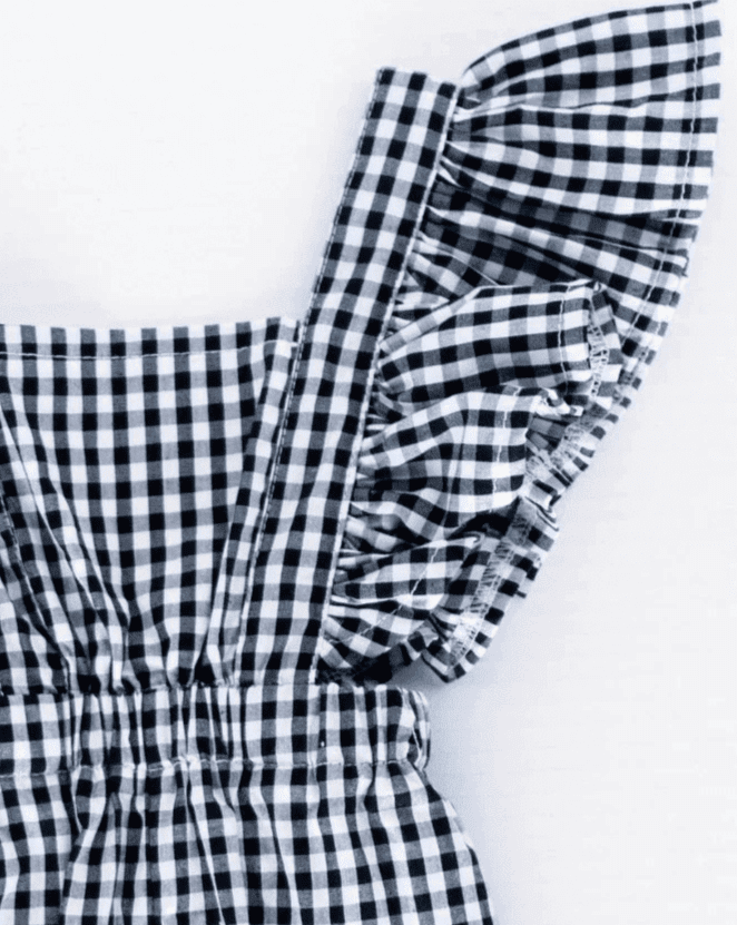 Delaney Ruffle Back Jumpsuit-Black + White Gingham