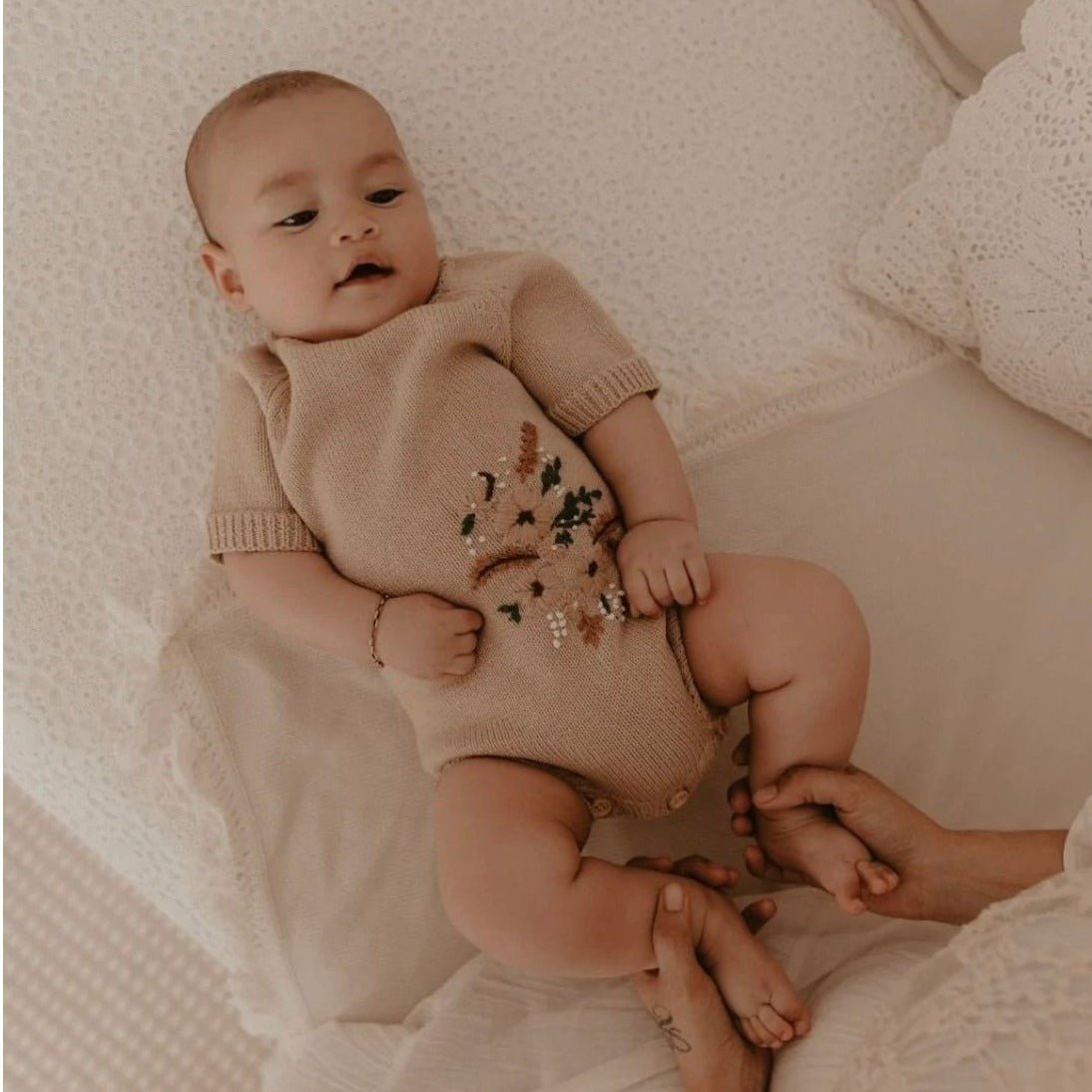 Kute Cuddles | Embroidered Organic Knit Romper-Remy