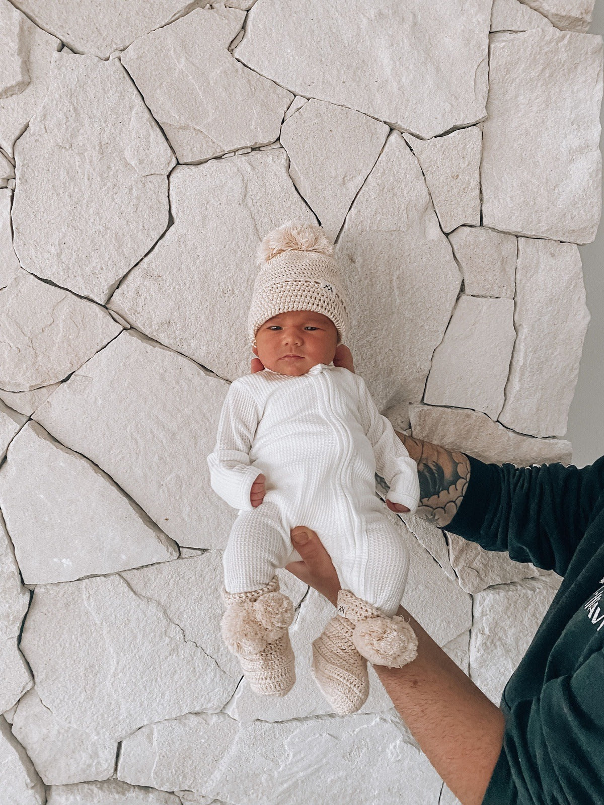 My First Outfit - Footie & Beanie Set | Powder White