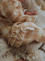 My First Outfit-Ruffle Waffle Footie + Topknot Set-Beige Gingham