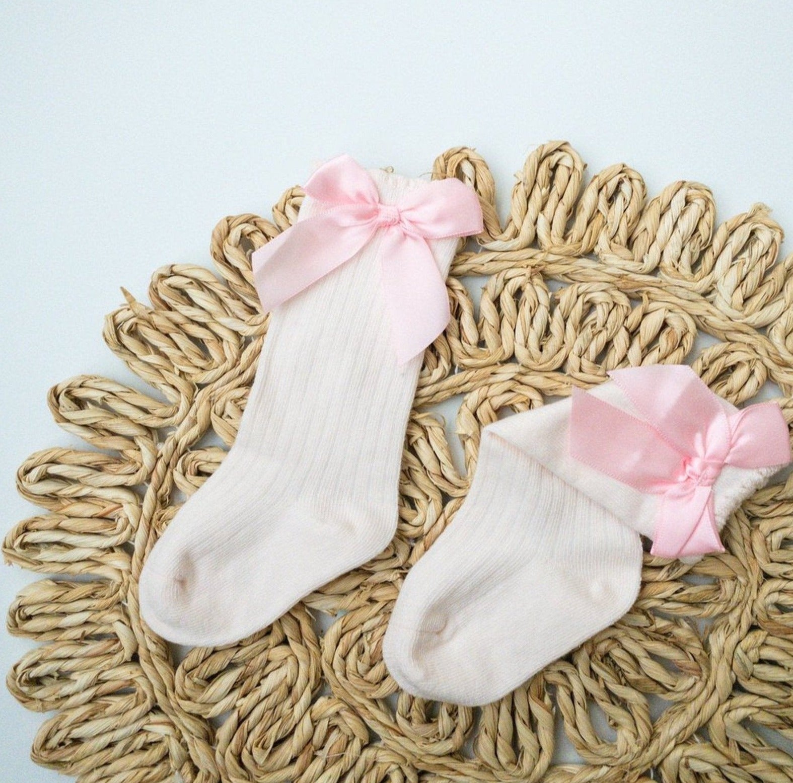 Naomi Ribbon Knit Socks-Baby Pink