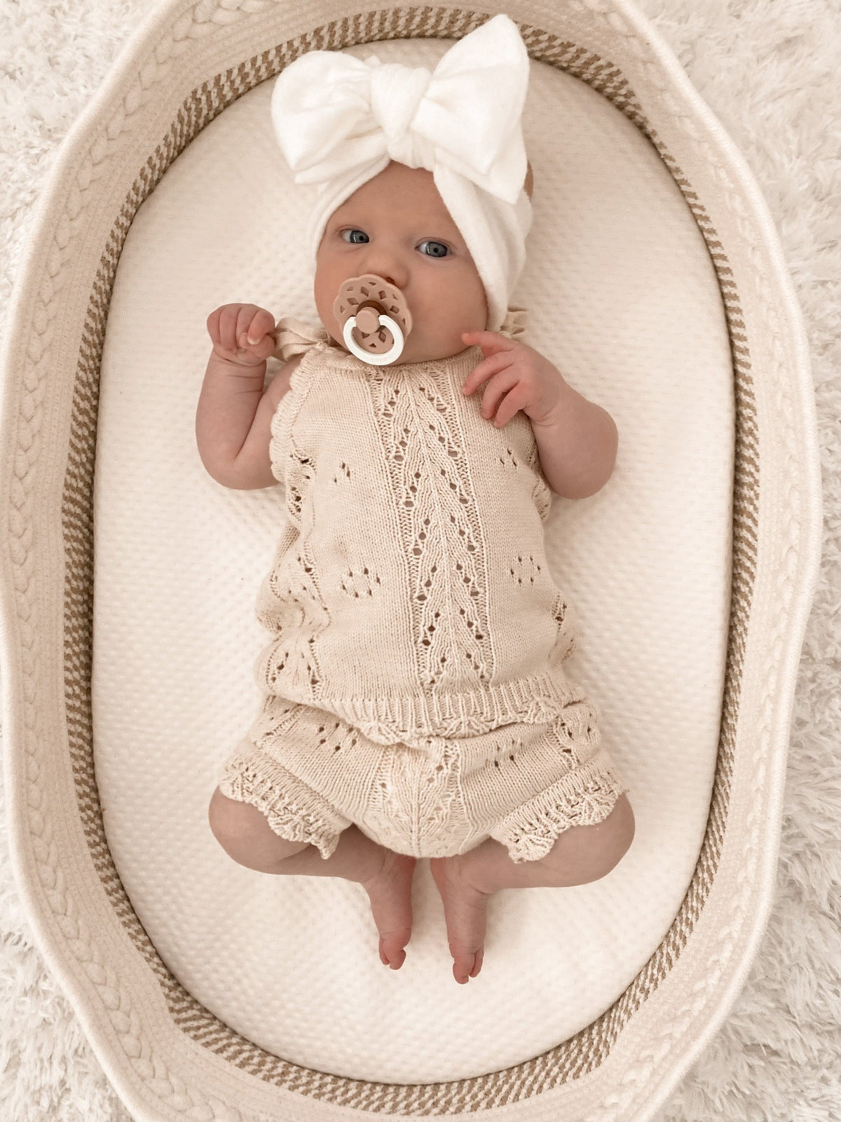 Pointelle Knit Summer Set-Honey Milk