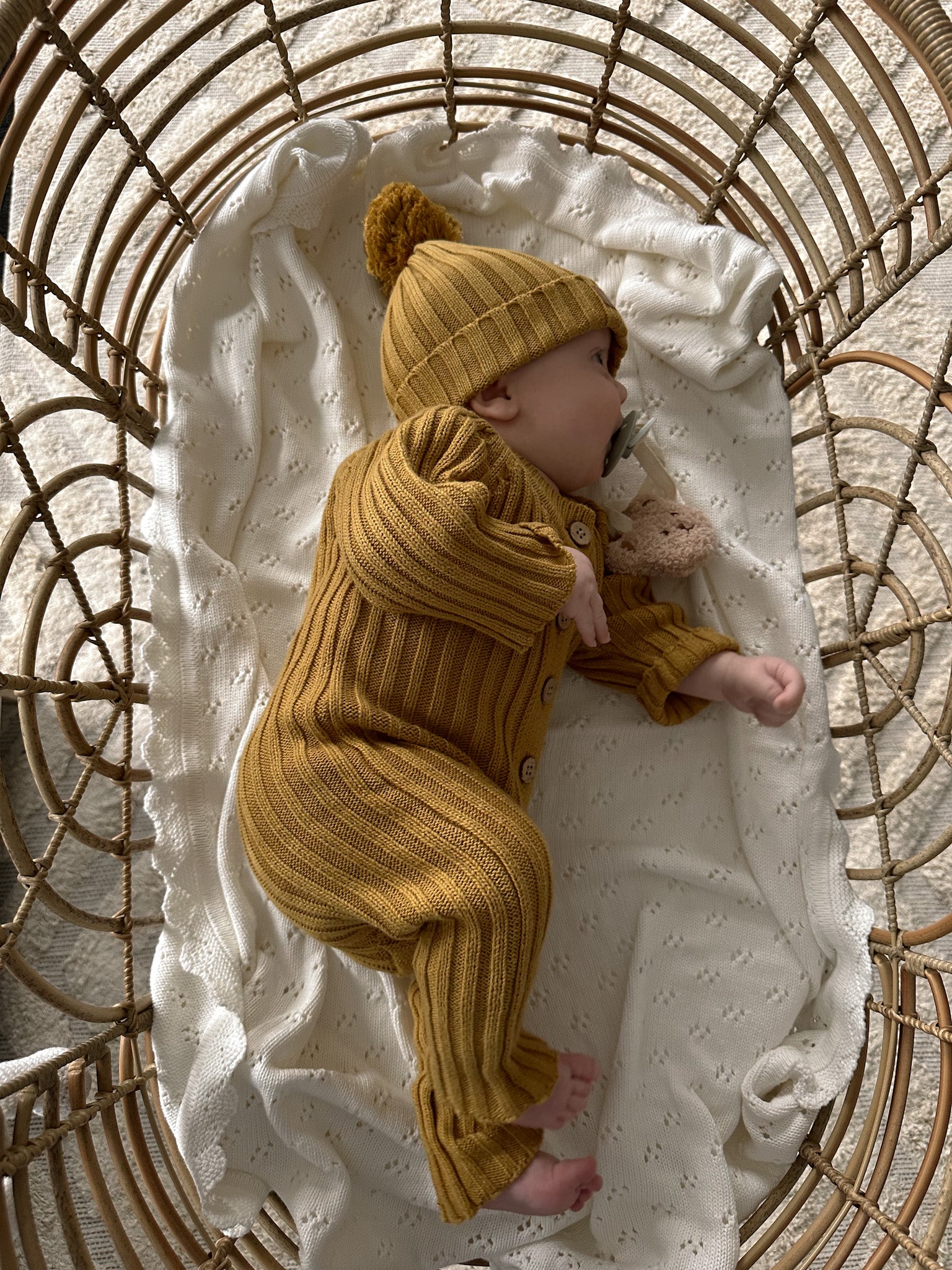 Ribbed Romper Milk NB-3M Mustard
