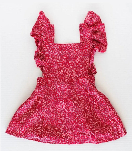 Victoria Ruffle Back Suspender Dress-Red Floral