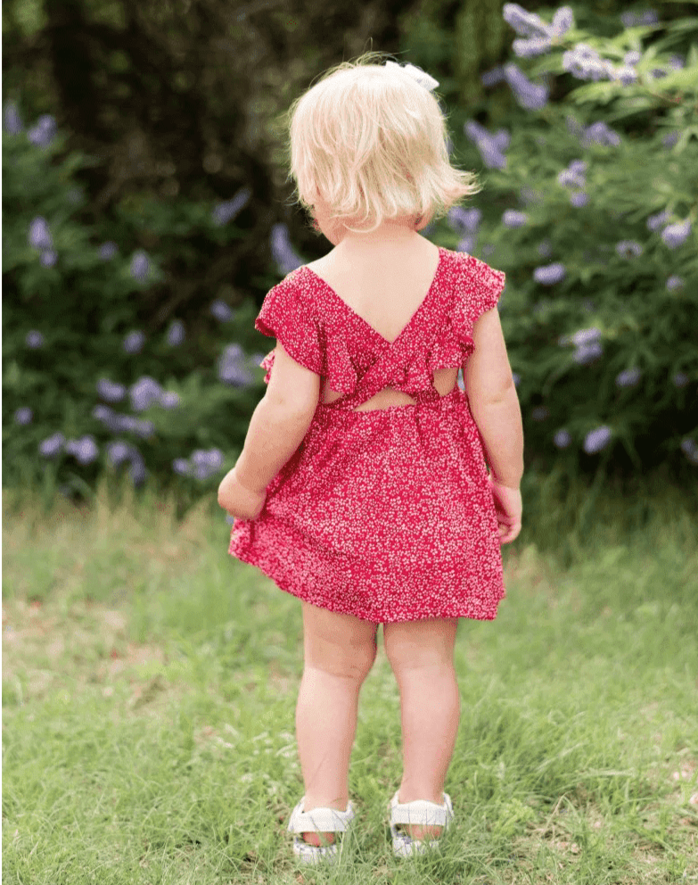 Victoria Ruffle Back Suspender Dress-Red Floral